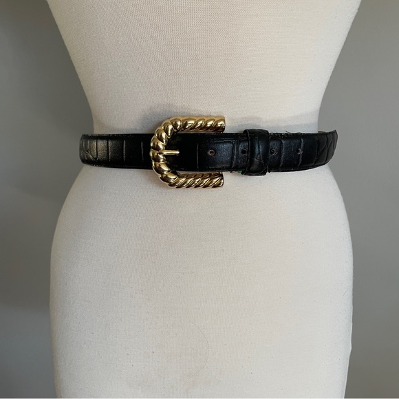 Vintage Black and Gold Scallop Belt - Picture 1 of 16